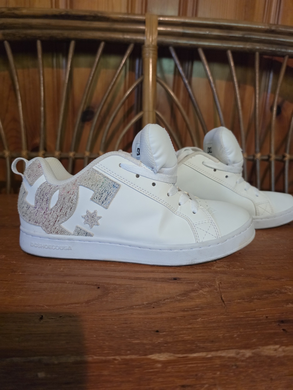 DC Womens' White Low-Top Sneakers with Glitter Logo - Picture 16 of 16